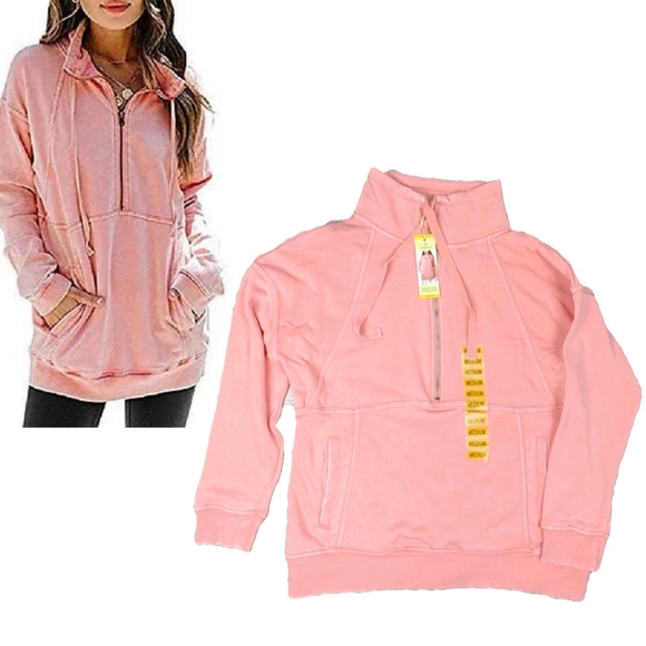 Tangerine Tops - NWT Tangerine Womens Med Peach 1/4 Zip Pullover